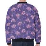 Pink And Purple Japanese Amaryllis Print Zip Sleeve Bomber Jacket