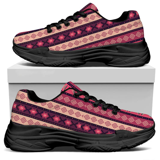 Pink And Purple Southwestern Print Black Chunky Shoes