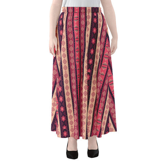 Pink And Purple Southwestern Print Chiffon Maxi Skirt