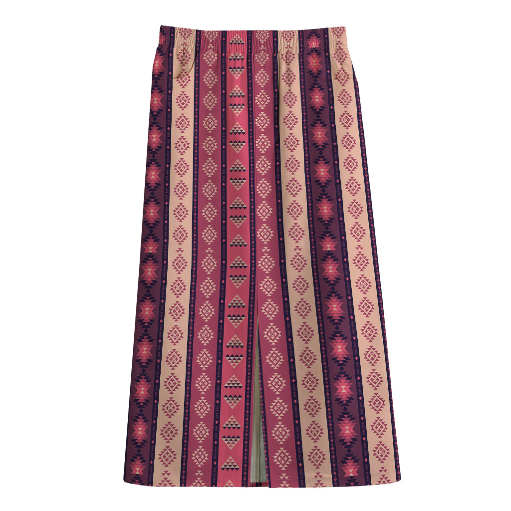 Pink And Purple Southwestern Print Cotton Front Slit Maxi Skirt
