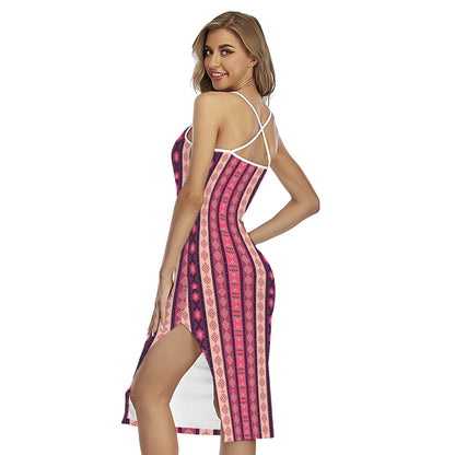 Pink And Purple Southwestern Print Cross Back Cami Dress