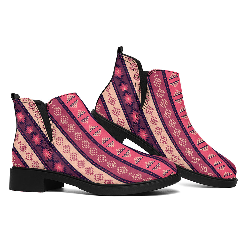 Pink And Purple Southwestern Print Flat Ankle Boots