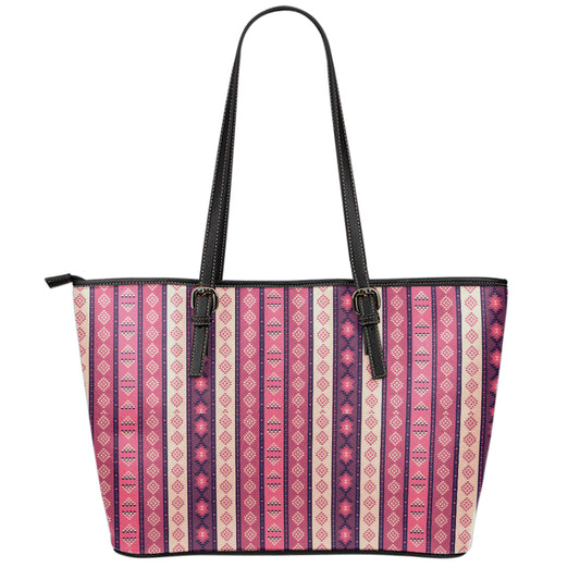 Pink And Purple Southwestern Print Leather Tote Bag