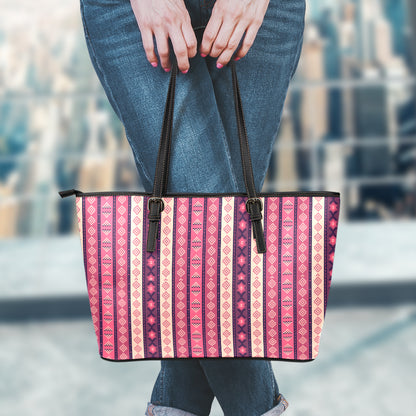 Pink And Purple Southwestern Print Leather Tote Bag