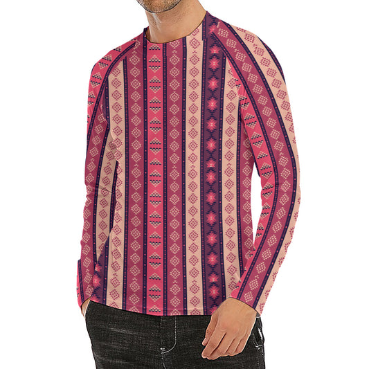 Pink And Purple Southwestern Print Men's Long Sleeve Rash Guard