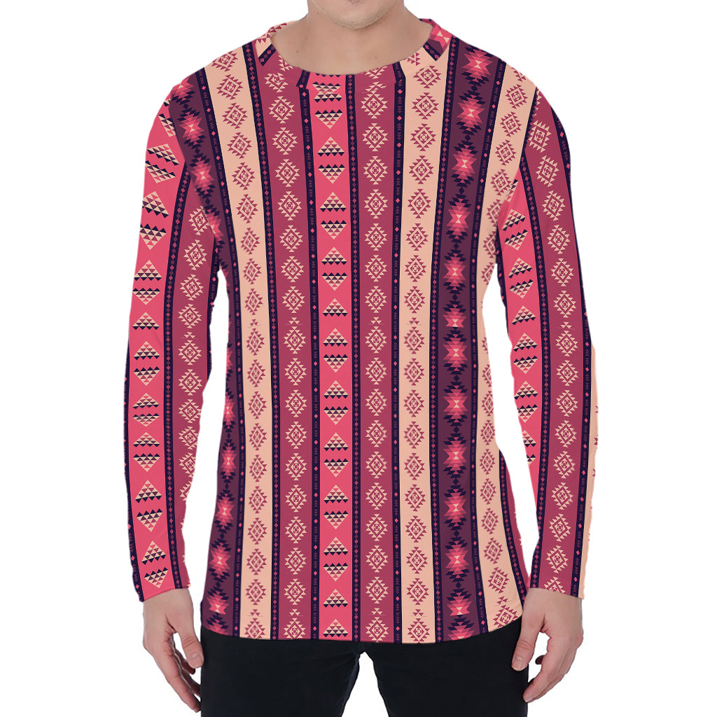 Pink And Purple Southwestern Print Men's Long Sleeve T-Shirt