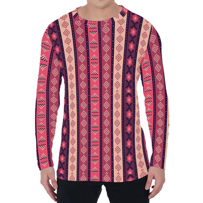 Pink And Purple Southwestern Print Men's Long Sleeve T-Shirt