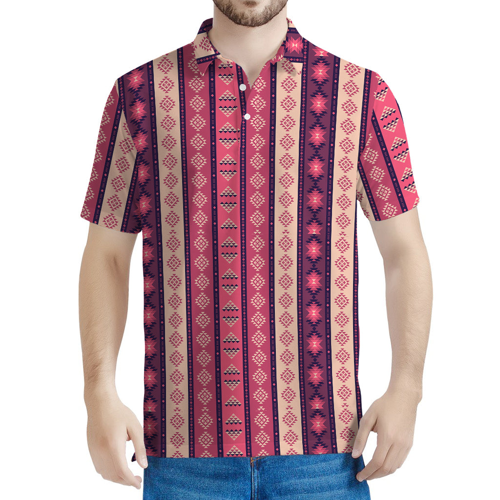 Pink And Purple Southwestern Print Men's Polo Shirt