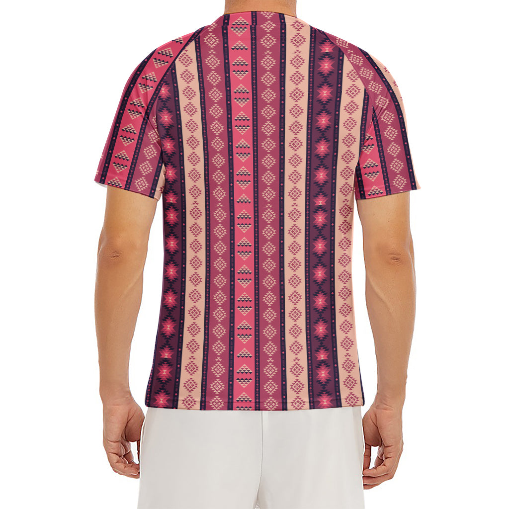 Pink And Purple Southwestern Print Men's Short Sleeve Rash Guard