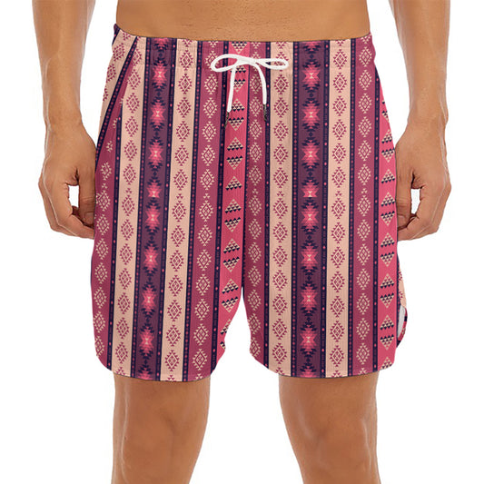 Pink And Purple Southwestern Print Men's Split Running Shorts