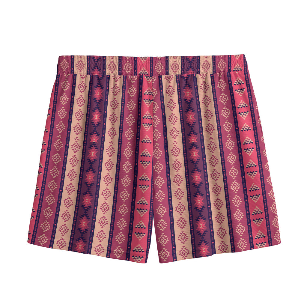 Pink And Purple Southwestern Print Mesh Shorts