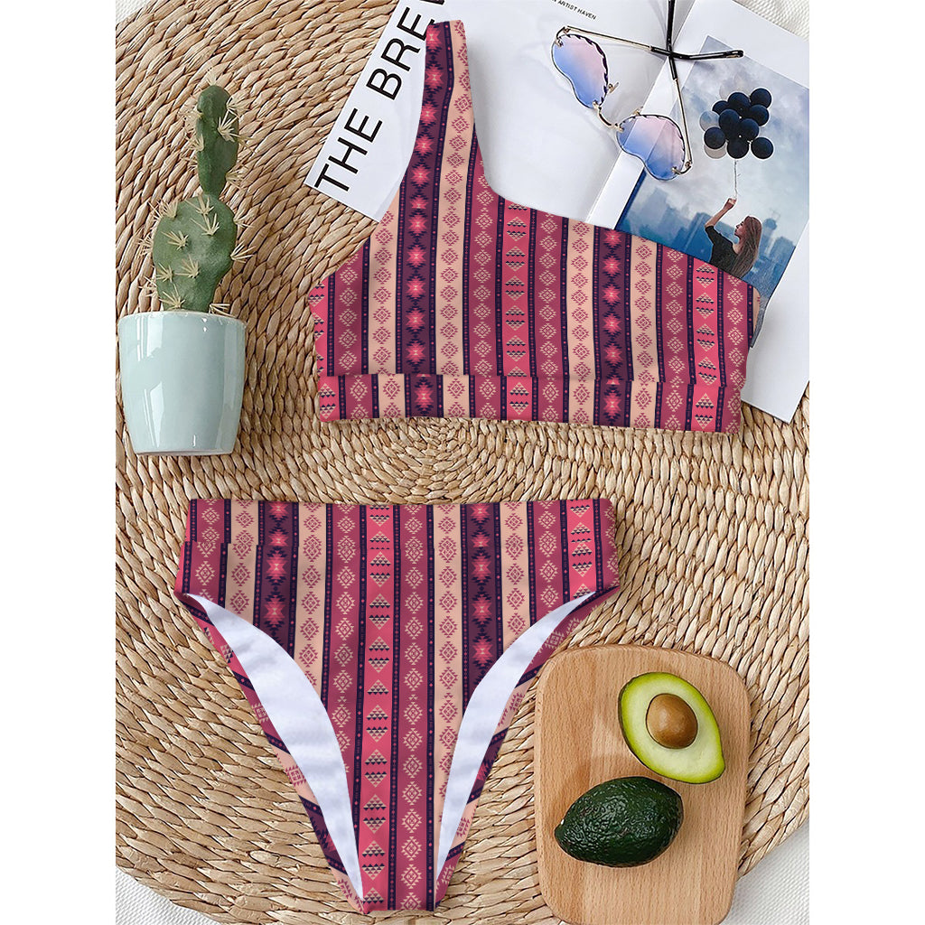 Pink And Purple Southwestern Print One Shoulder Bikini Top
