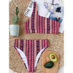 Pink And Purple Southwestern Print One Shoulder Bikini Top