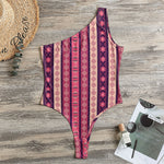 Pink And Purple Southwestern Print One Shoulder Bodysuit
