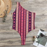 Pink And Purple Southwestern Print One Shoulder Bodysuit