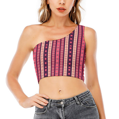 Pink And Purple Southwestern Print One Shoulder Crop Top