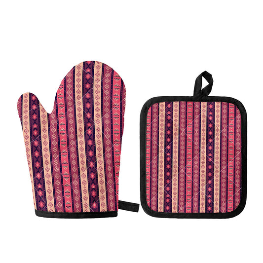 Pink And Purple Southwestern Print Oven Mitt And Pot Holder Set