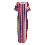 Pink And Purple Southwestern Print Short Sleeve Long Nightdress