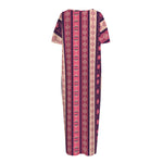 Pink And Purple Southwestern Print Short Sleeve Long Nightdress