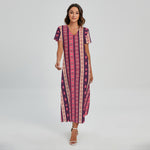 Pink And Purple Southwestern Print Short Sleeve Maxi Dress