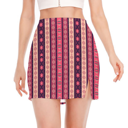 Pink And Purple Southwestern Print Side Slit Mini Skirt
