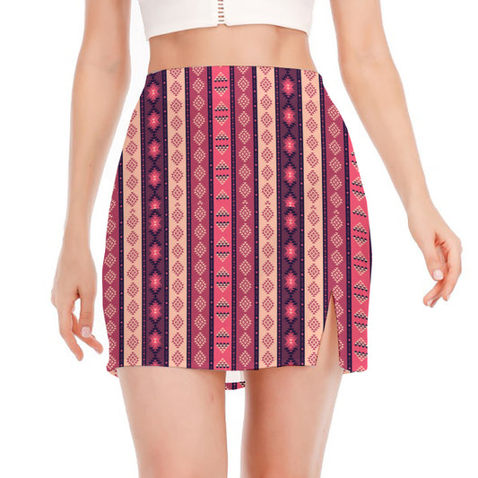 Pink And Purple Southwestern Print Side Slit Mini Skirt