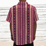 Pink And Purple Southwestern Print Textured Short Sleeve Shirt