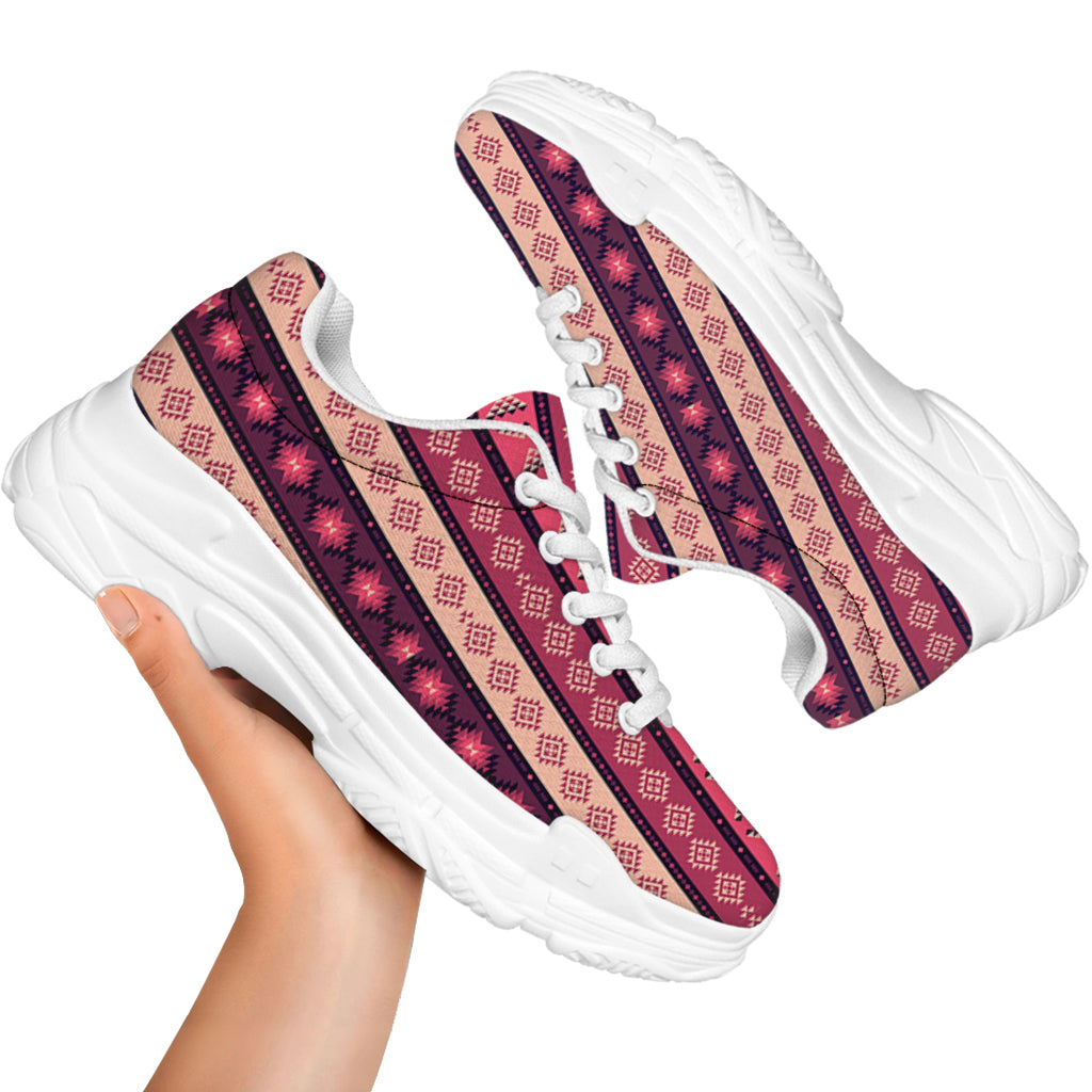 Pink And Purple Southwestern Print White Chunky Shoes