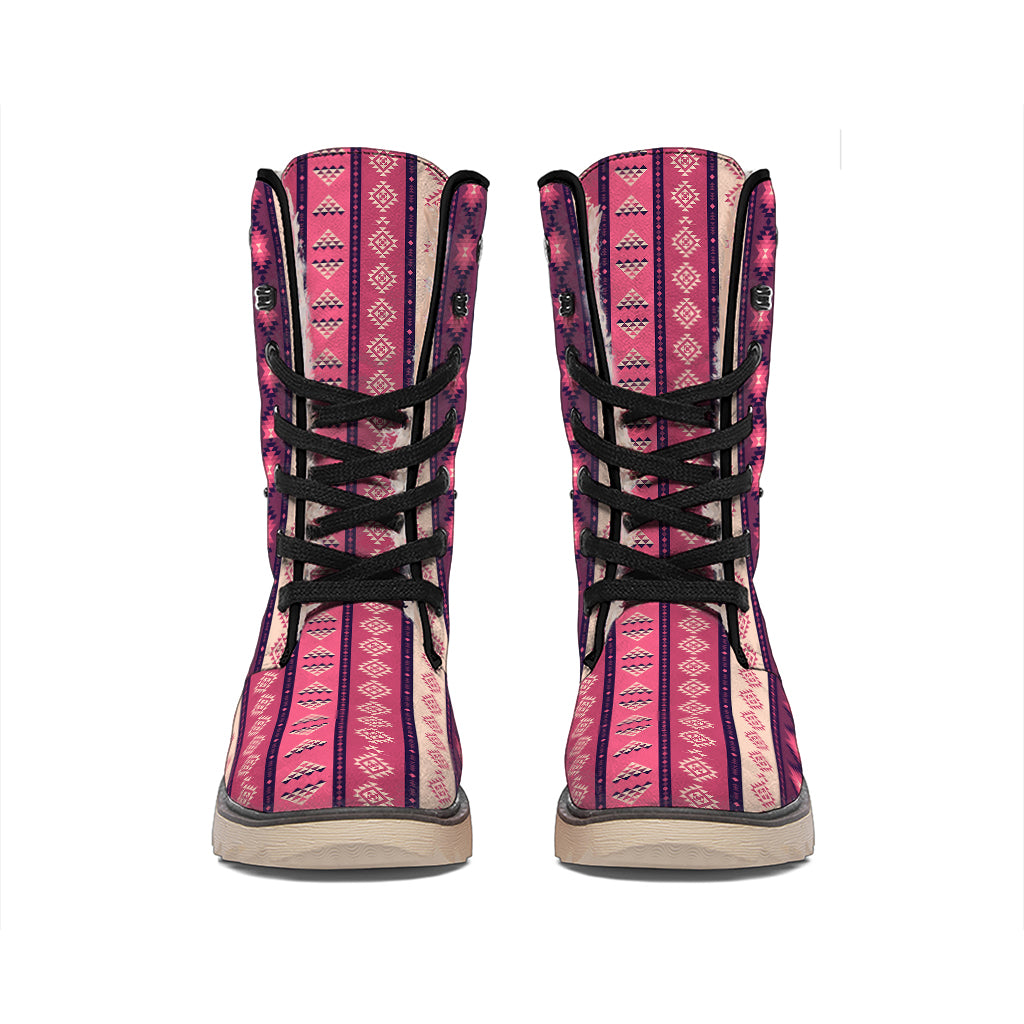 Pink And Purple Southwestern Print Winter Boots