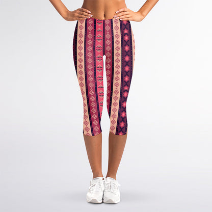 Pink And Purple Southwestern Print Women's Capri Leggings