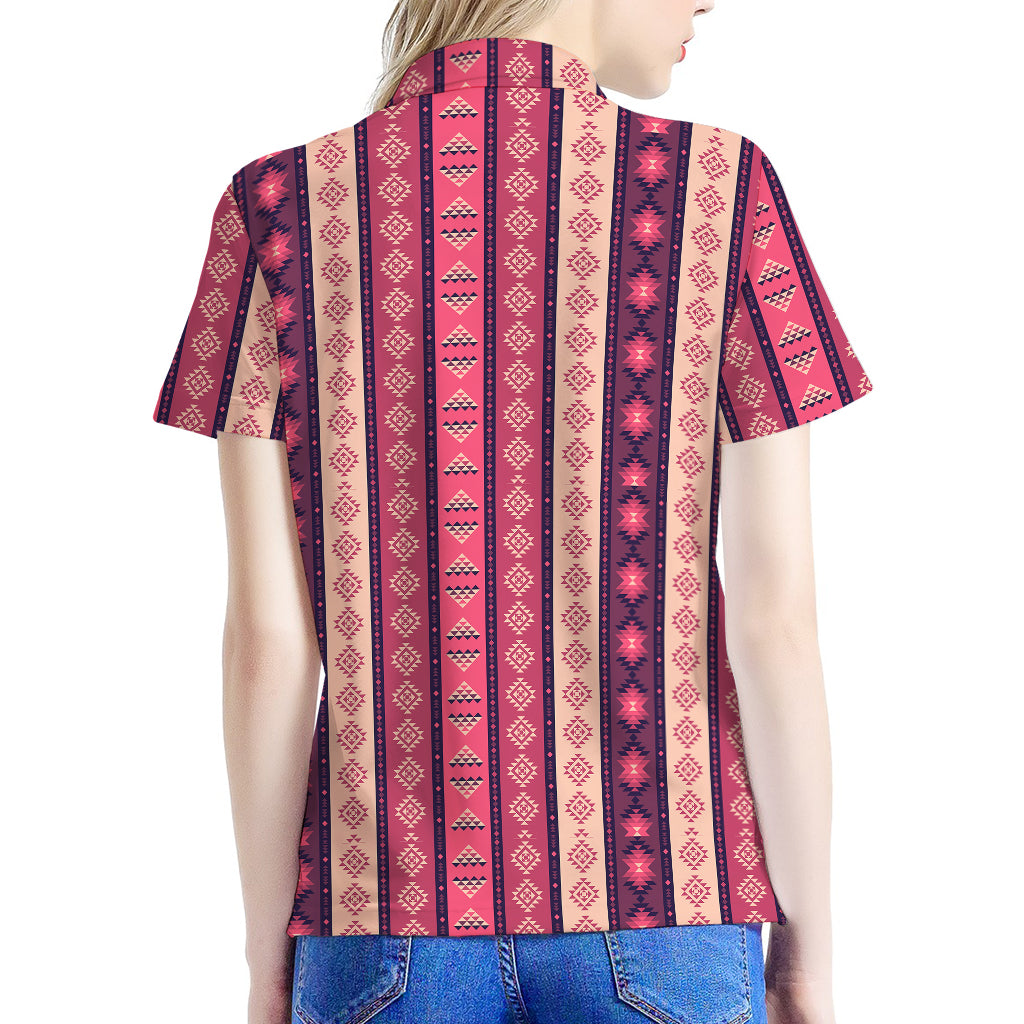 Pink And Purple Southwestern Print Women's Polo Shirt