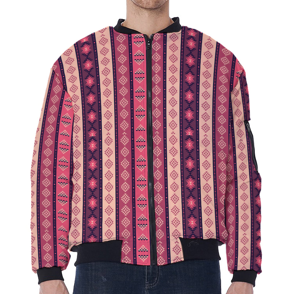Pink And Purple Southwestern Print Zip Sleeve Bomber Jacket