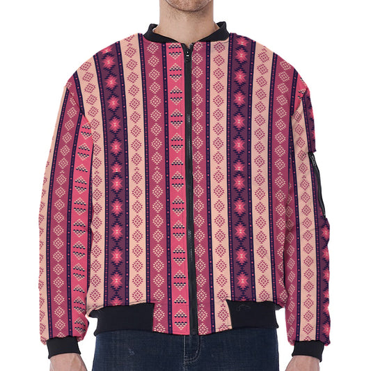 Pink And Purple Southwestern Print Zip Sleeve Bomber Jacket