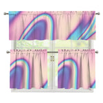 Pink And Teal Holographic Print 3 Piece Kitchen Curtains