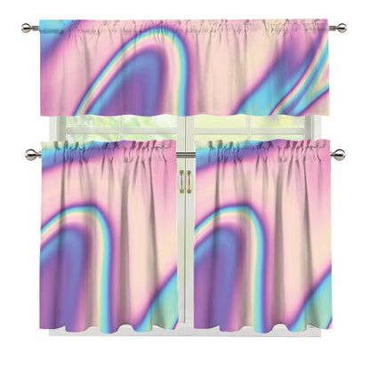 Pink And Teal Holographic Print 3 Piece Kitchen Curtains