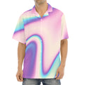 Pink And Teal Holographic Print Aloha Shirt