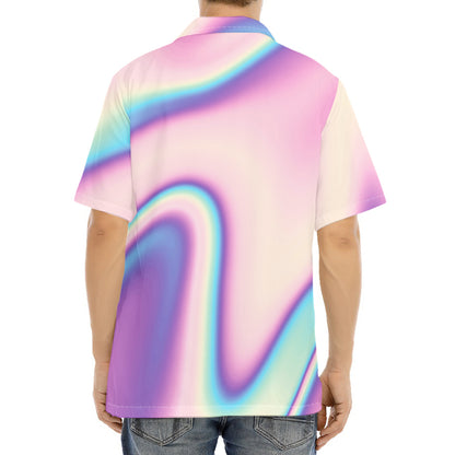 Pink And Teal Holographic Print Aloha Shirt