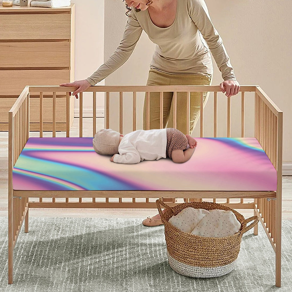 Pink And Teal Holographic Print Baby Crib Sheet