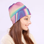 Pink And Teal Holographic Print Beanie