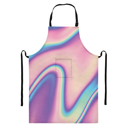 Pink And Teal Holographic Print Bib Apron With Pocket