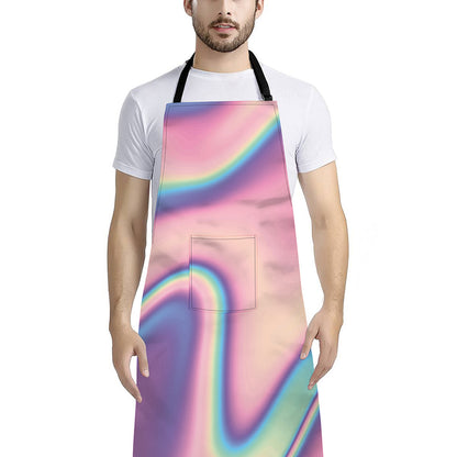 Pink And Teal Holographic Print Bib Apron With Pocket