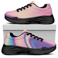 Pink And Teal Holographic Print Black Chunky Shoes