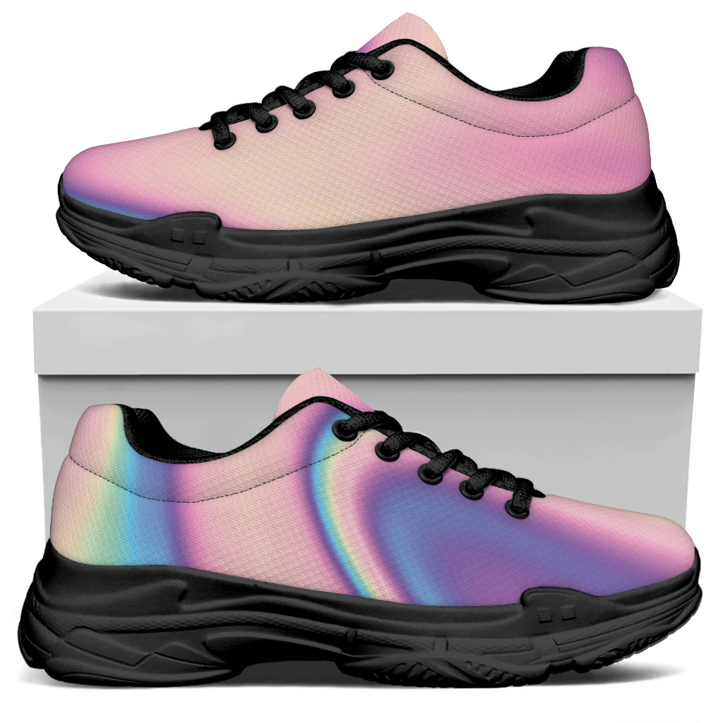 Pink And Teal Holographic Print Black Chunky Shoes
