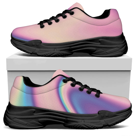 Pink And Teal Holographic Print Black Chunky Shoes