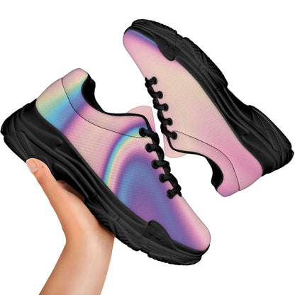 Pink And Teal Holographic Print Black Chunky Shoes