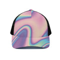 Pink And Teal Holographic Print Black Mesh Trucker Hat
