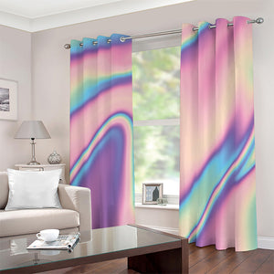 Pink And Teal Holographic Print Blackout Grommet Curtains