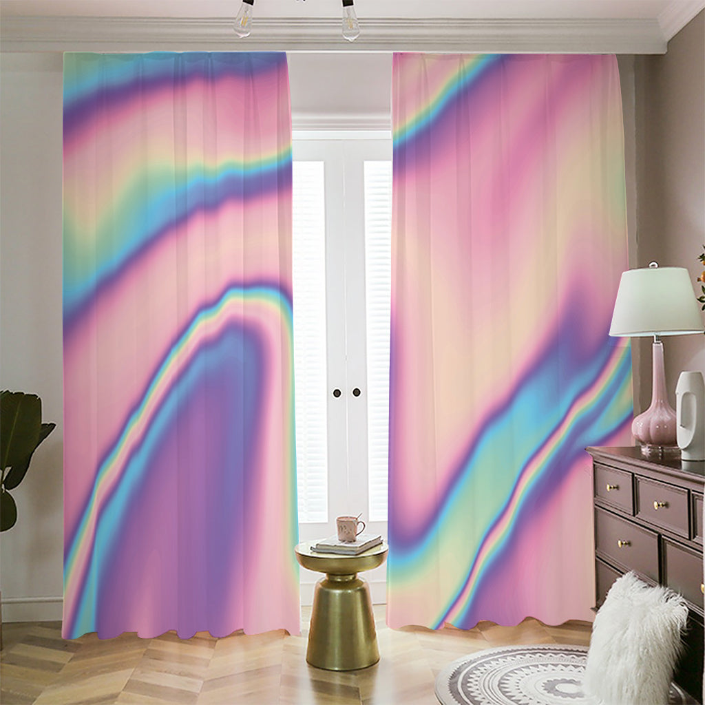 Pink And Teal Holographic Print Blackout Pencil Pleat Curtains