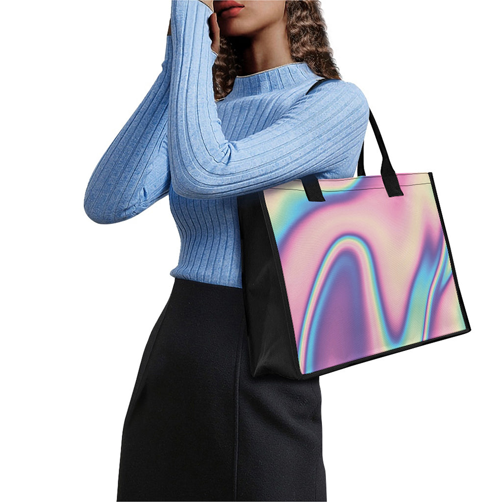 Pink And Teal Holographic Print Canvas Tote Bag