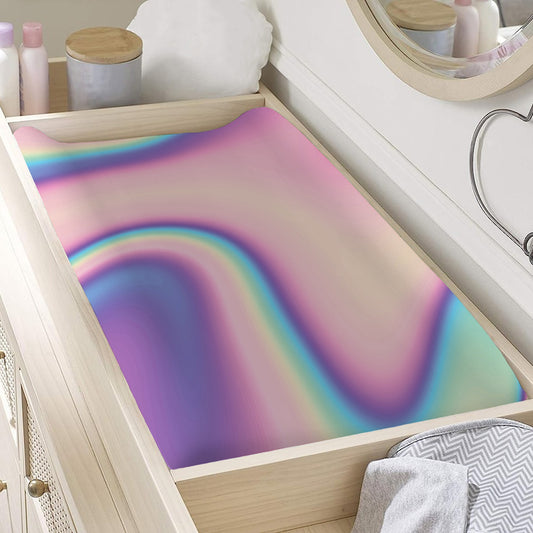 Pink And Teal Holographic Print Changing Pad Cover